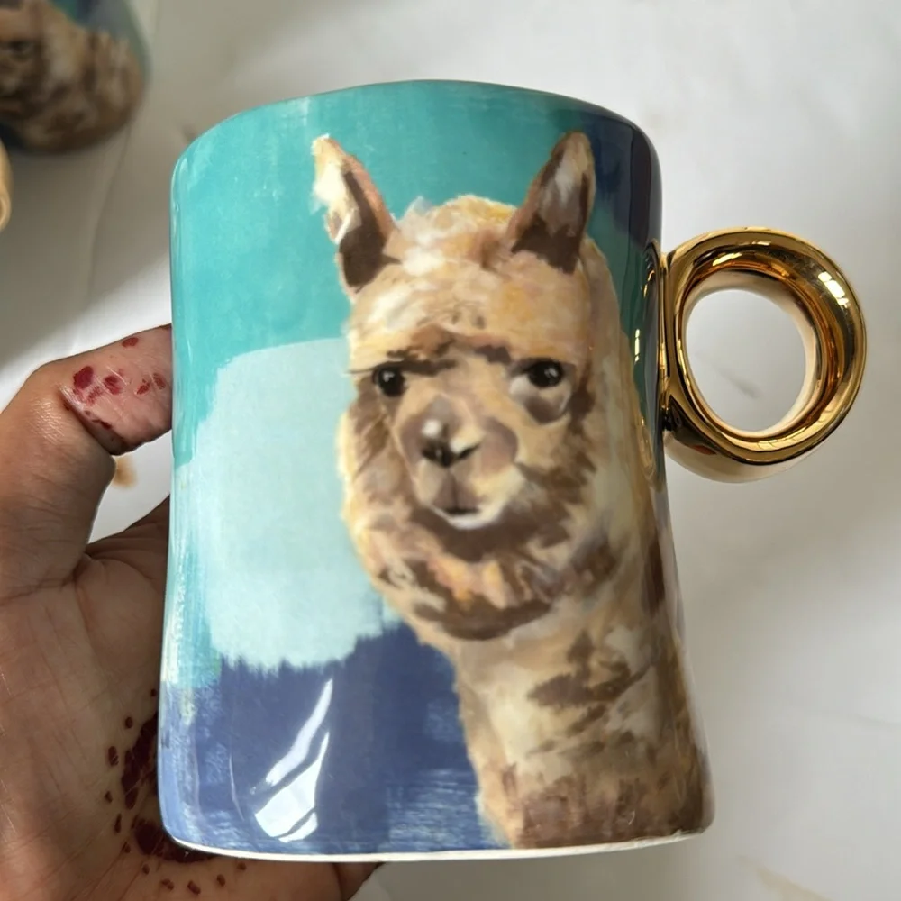 Anthropologie Lauren Carlson Llama mugs